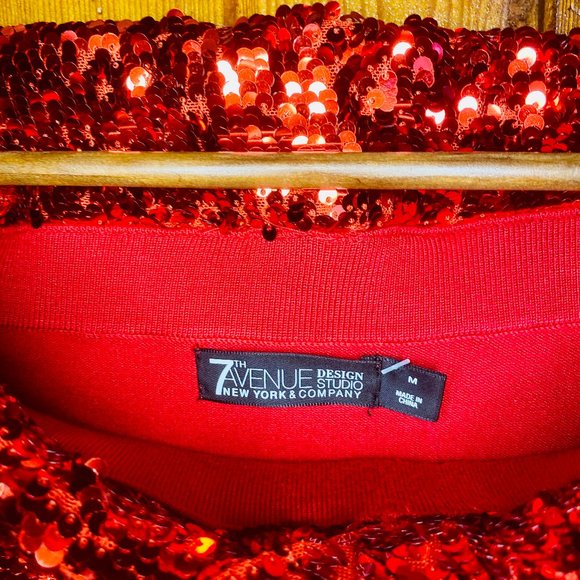 7th avenue design studio red velvet sequin sweater Size M - Picture 4 of 6